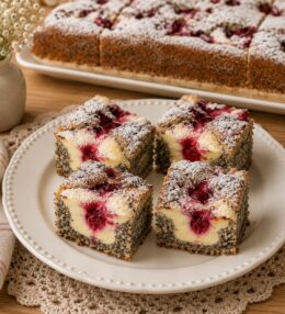 Makovo-tvarohový koláč s malinami – šťavnatý a jednoduchý recept
